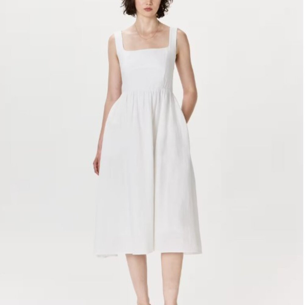 Quince 100% Linen Fit & Flare Midi Dress White Medium